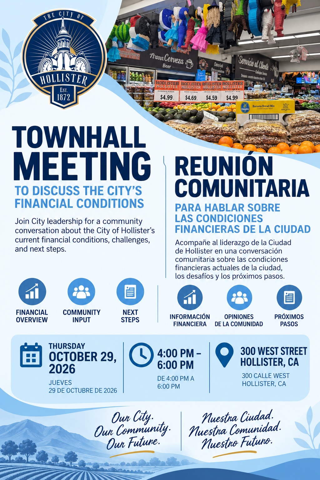 Hollister Bilingual Town Hall Meeting Poster